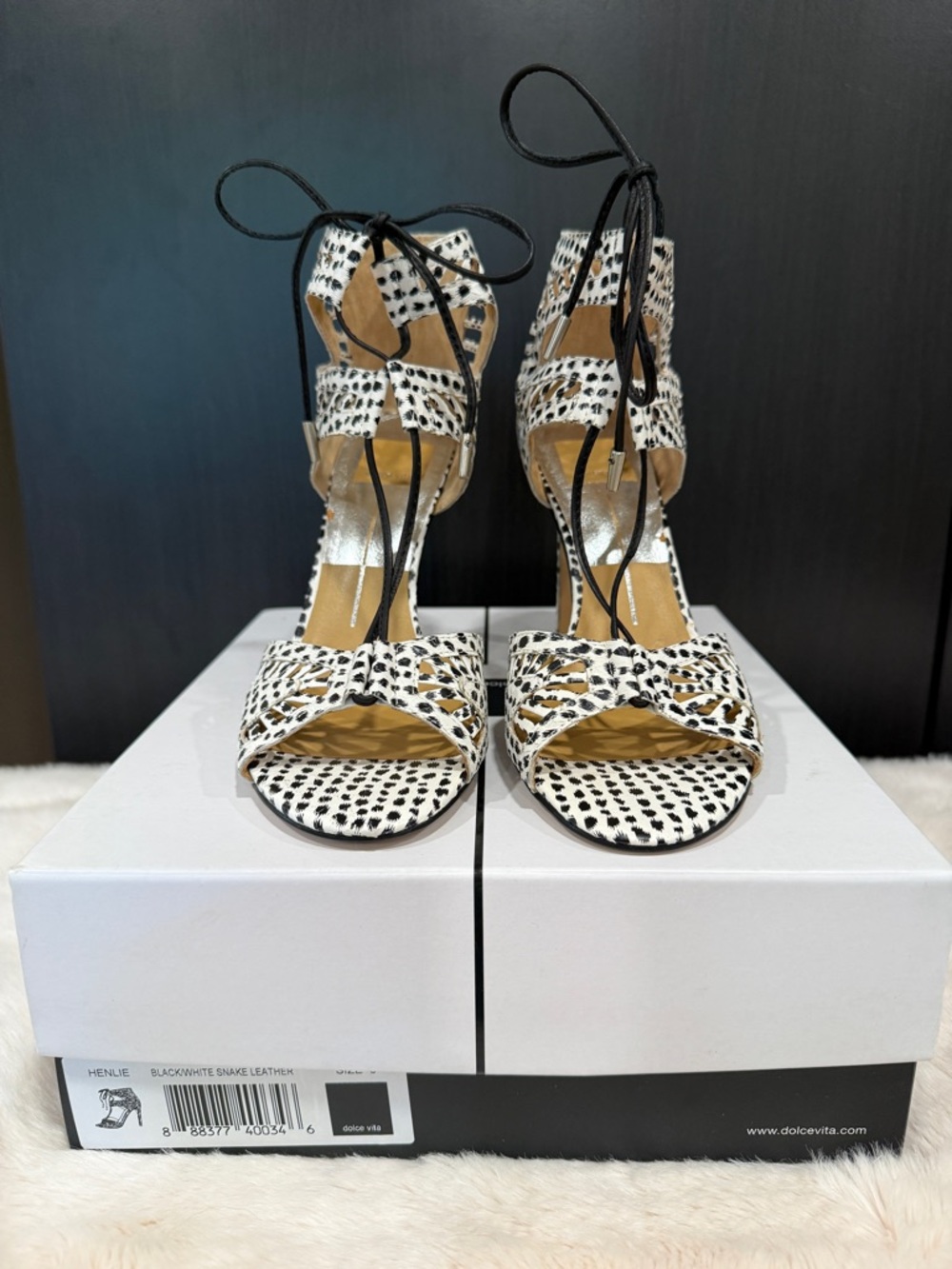 Dolce Vita Henlie Black & White Snake Leather Stilettos